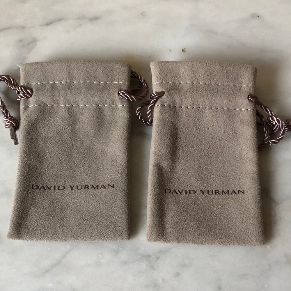 David Yurman Taupe Suede Jewelry Pouches with Twisted Cord